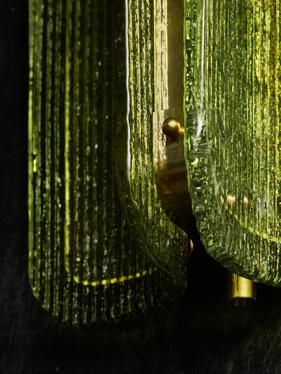 Piccole applique da parete in vetro di Murano verde texturizzato e ottone