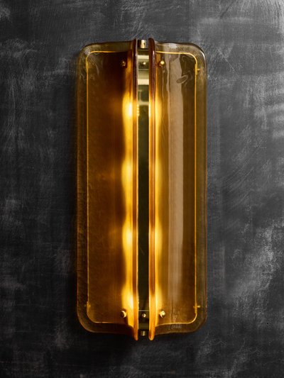 Grandi applique in vetro di Murano e ottone arancio