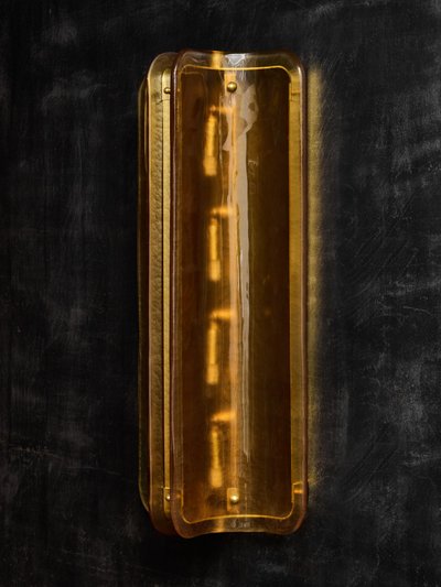 Grandi applique in vetro di Murano e ottone arancio