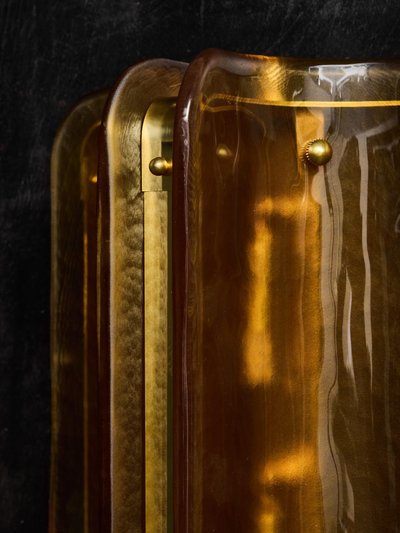 Grandi applique in vetro di Murano e ottone arancio