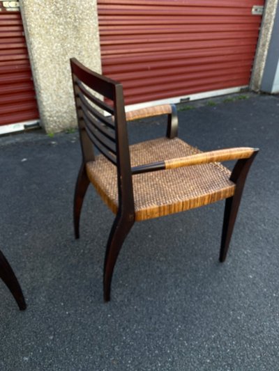 suite de 4 fauteuils vintage en teck et rotin