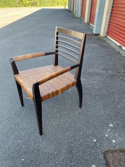 suite de 4 fauteuils vintage en teck et rotin