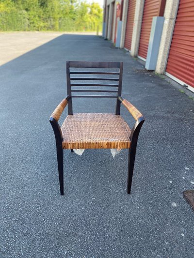 suite de 4 fauteuils vintage en teck et rotin