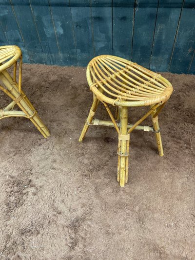 suite de 6 tabourets en bambou circa 1970