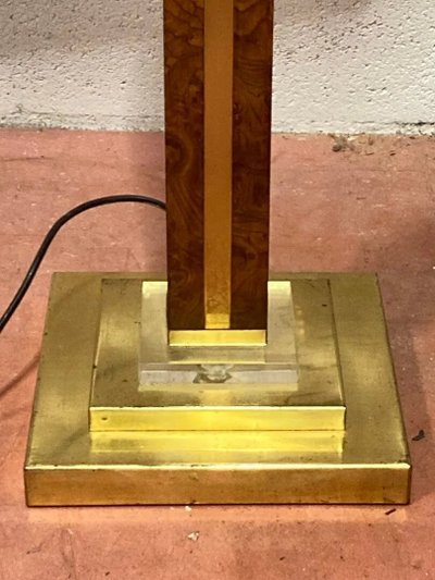 chic floor lamp in mahogany, brass and perpex circa 1970