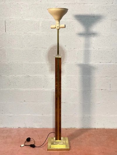 chic floor lamp in mahogany, brass and perpex circa 1970