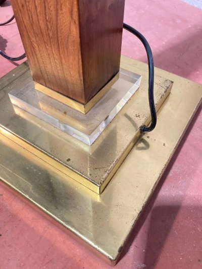 chic floor lamp in mahogany, brass and perpex circa 1970