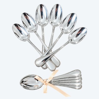 12 cuillères à dessert en metal argenté, modèle " Perle"