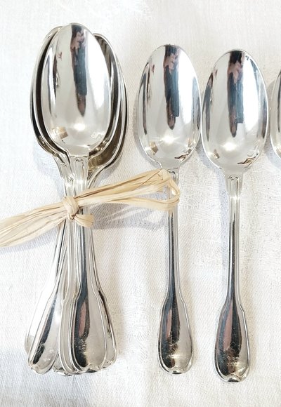 12 silver-plated spoons, Ravinet d'Enfert, "Coquille" model