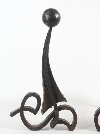 Elegante coppia di candelabri in ferro martellato Art Déco 1930/1950 circa