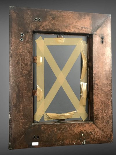 EMBOSSED COPPER AND BRASS MIRROR DECORATED WITH FLOWERS FROM THE 70S