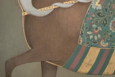 Tela dipinta raffigurante un cavallo indiano di profilo. Opera contemporanea. LS6505B1086