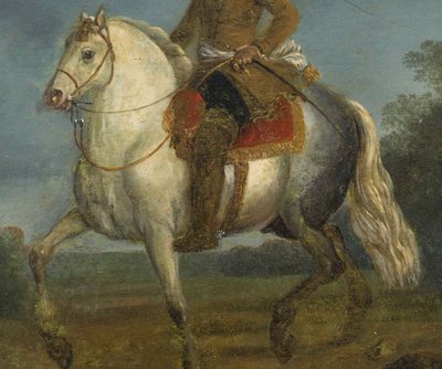 17th century Dutch school. Pair of portraits of horsemen on their mounts