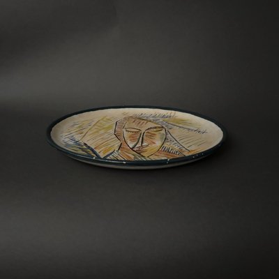 Assiette en céramique 1960 visage féminin monogramme CD