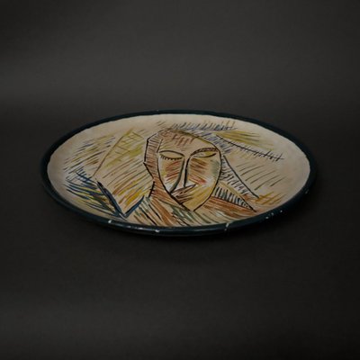 Assiette en céramique 1960 visage féminin monogramme CD