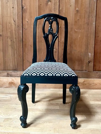 Set of 6 English Chippendale / Baroque black lacquered chairs - England - XIXth Century