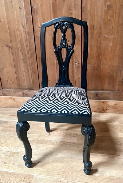 Set of 6 English Chippendale / Baroque black lacquered chairs - England - XIXth Century