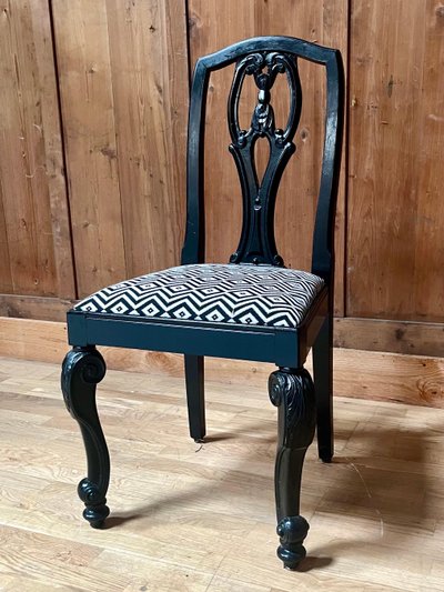 Set of 6 English Chippendale / Baroque black lacquered chairs - England - XIXth Century