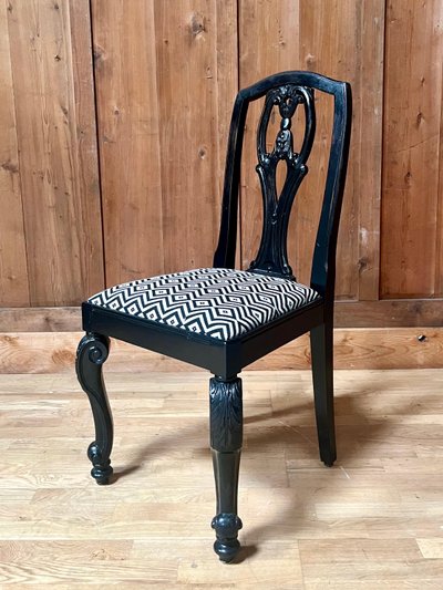 Set of 6 English Chippendale / Baroque black lacquered chairs - England - XIXth Century
