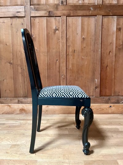 Set of 6 English Chippendale / Baroque black lacquered chairs - England - XIXth Century
