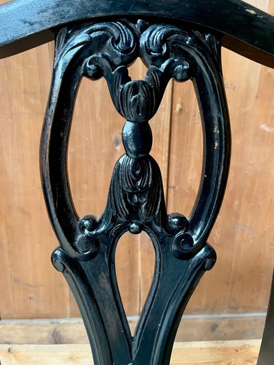 Set of 6 English Chippendale / Baroque black lacquered chairs - England - XIXth Century