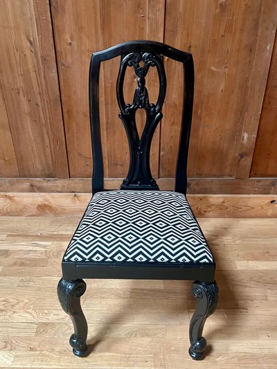 Set of 6 English Chippendale / Baroque black lacquered chairs - England - XIXth Century