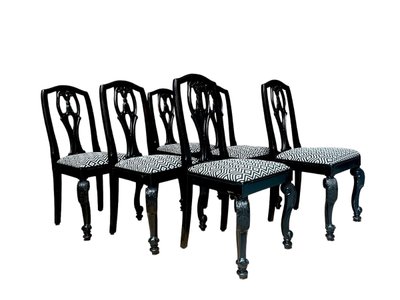Set of 6 English Chippendale / Baroque black lacquered chairs - England - XIXth Century
