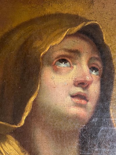 Guido Reni (After) - Huile sur toile - Portrait de la Vierge - École italienne 18e