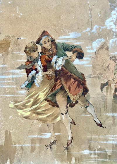 Jean Ulysses-Roy - Scène galante du XVIIIe siècle - Aquarelle sur papier