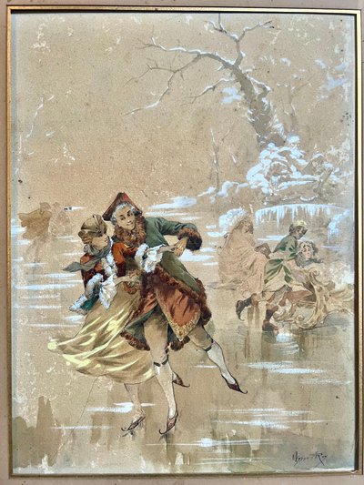 Jean Ulysses-Roy - Scène galante du XVIIIe siècle - Aquarelle sur papier