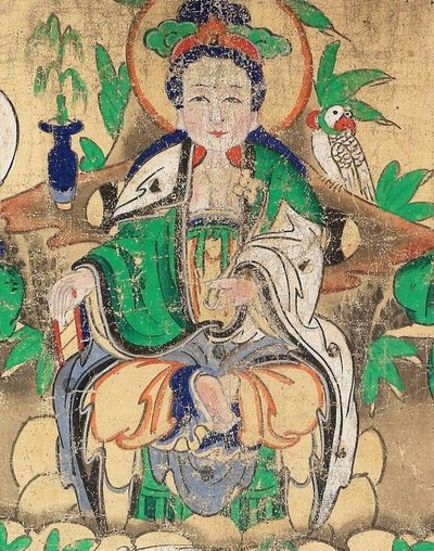 Peinture sur toile de l'immortel He Xiangu, Chine, XIXe siècle