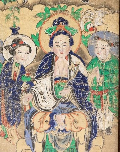 Peinture sur toile de l'immortel He Xiangu, Chine, XIXe siècle