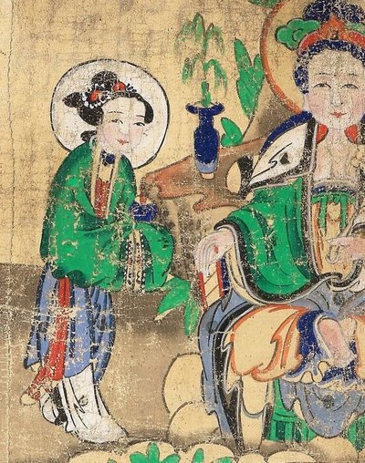 Peinture sur toile de l'immortel He Xiangu, Chine, XIXe siècle