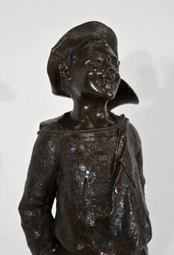Bronzo "Il bambino con la tromba", di J. Rousseau - Inizio del XX secolo