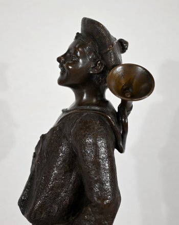 Bronzo "Il bambino con la tromba", di J. Rousseau - Inizio del XX secolo