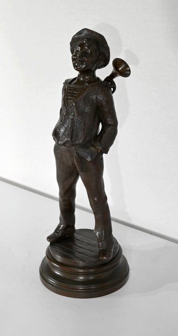 Bronzo "Il bambino con la tromba", di J. Rousseau - Inizio del XX secolo