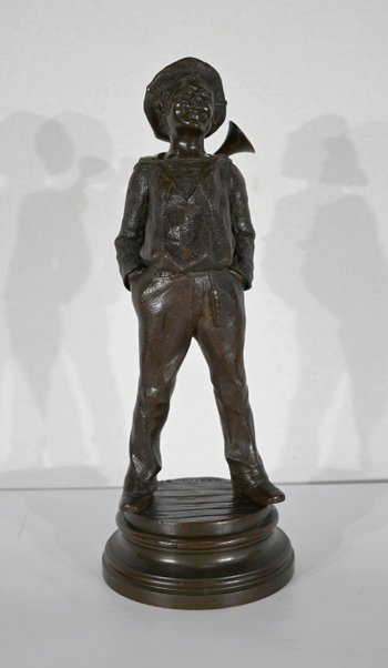 Bronzo "Il bambino con la tromba", di J. Rousseau - Inizio del XX secolo