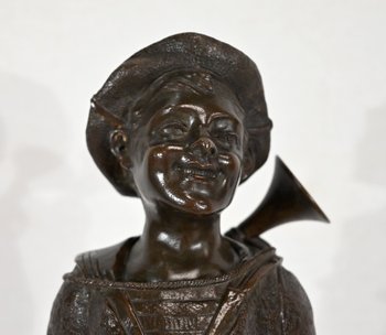 Bronzo "Il bambino con la tromba", di J. Rousseau - Inizio del XX secolo