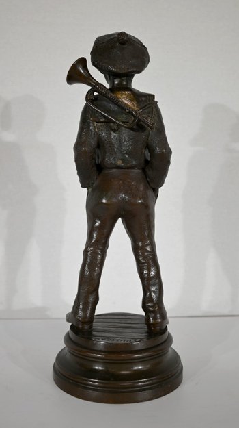 Bronzo "Il bambino con la tromba", di J. Rousseau - Inizio del XX secolo