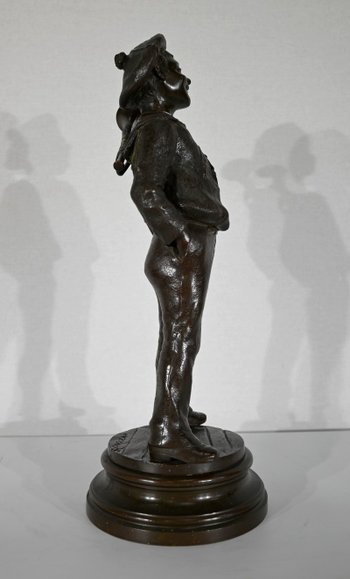 Bronzo "Il bambino con la tromba", di J. Rousseau - Inizio del XX secolo