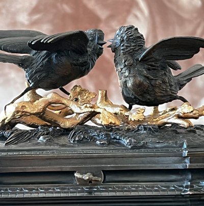 Napoleon III jewelry box in gilt bronze and bronze signed Jules Moigniez