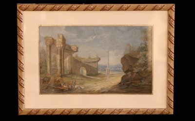 Landscape of Ancient Ruins Gouache