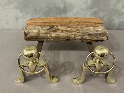 Pair of polished brass andirons circa 1970
