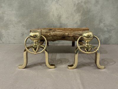 Pair of polished brass andirons circa 1970