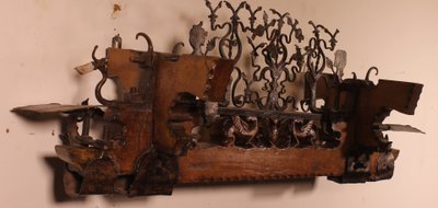 essieu de charrette sicilienne en bois et fer forgé du début du 19eS