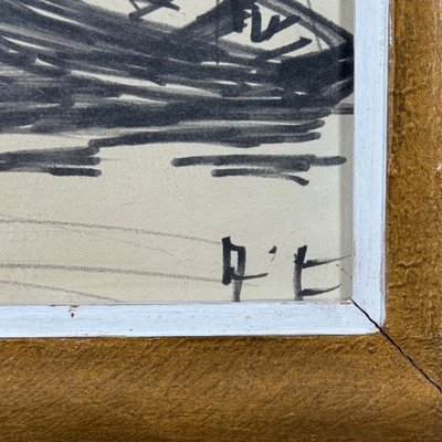 Drawing depicting two boats, mid-20th century, monogram AT