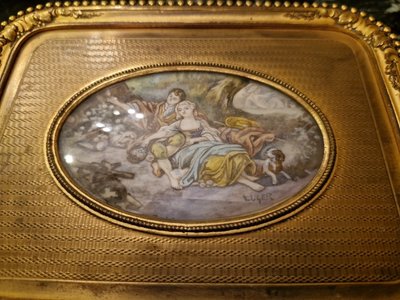Bronzekästchen mit Dekor einer galanten Szene Napoleon III.