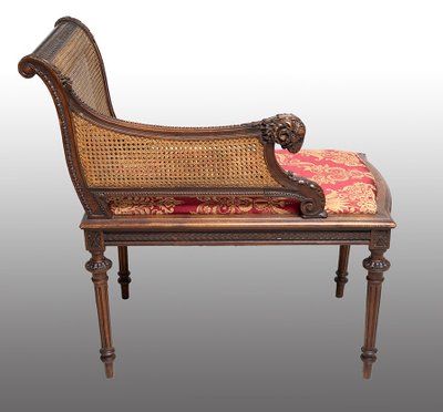 Antique Napoleon III bench in solid walnut. 19th century.