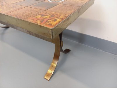 Vintage Roche Bobois rectangular coffee table in steel and ceramic, 1960s