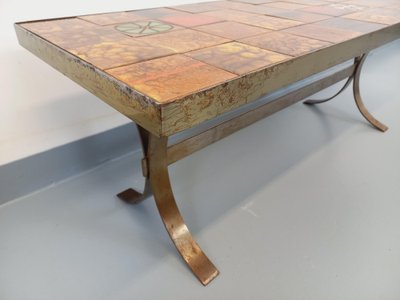 Vintage Roche Bobois rectangular coffee table in steel and ceramic, 1960s